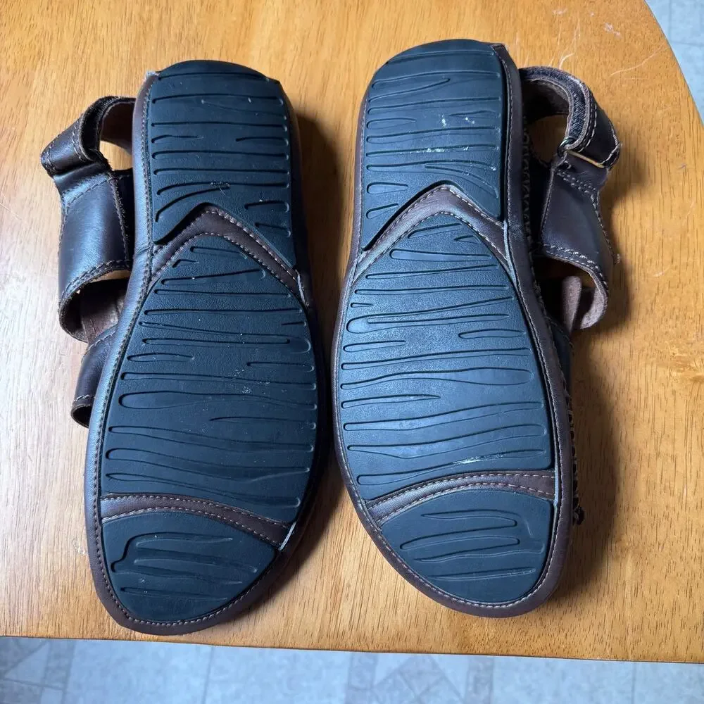 Florsheim Mens Brown Leather Fisherman Sandals Size 11 Wide  Hook Loop Closure